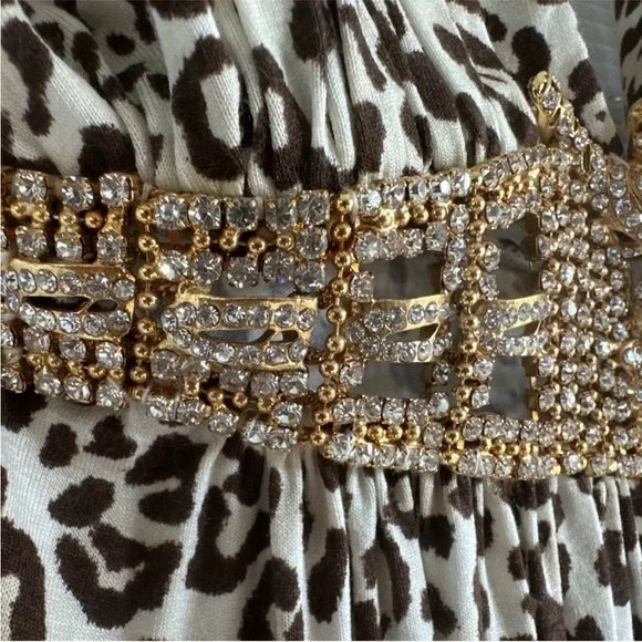 Sky Leopard Print Rhinestone Beaded Maxi Dress XS Halter Open Back Glam Y2K NWT - Picture 13 of 16